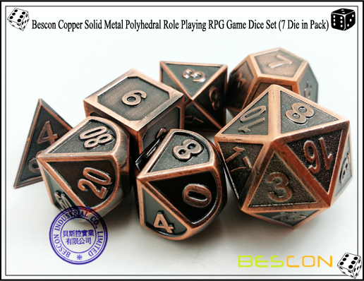 Bescon Copper Solid Metal Polyhedral Role Playing RPG Game Dice Set (7 Die in Pack)-5