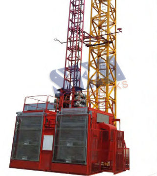 Construction Hoists With Double Cage And Three Sew Motors For Building Lift