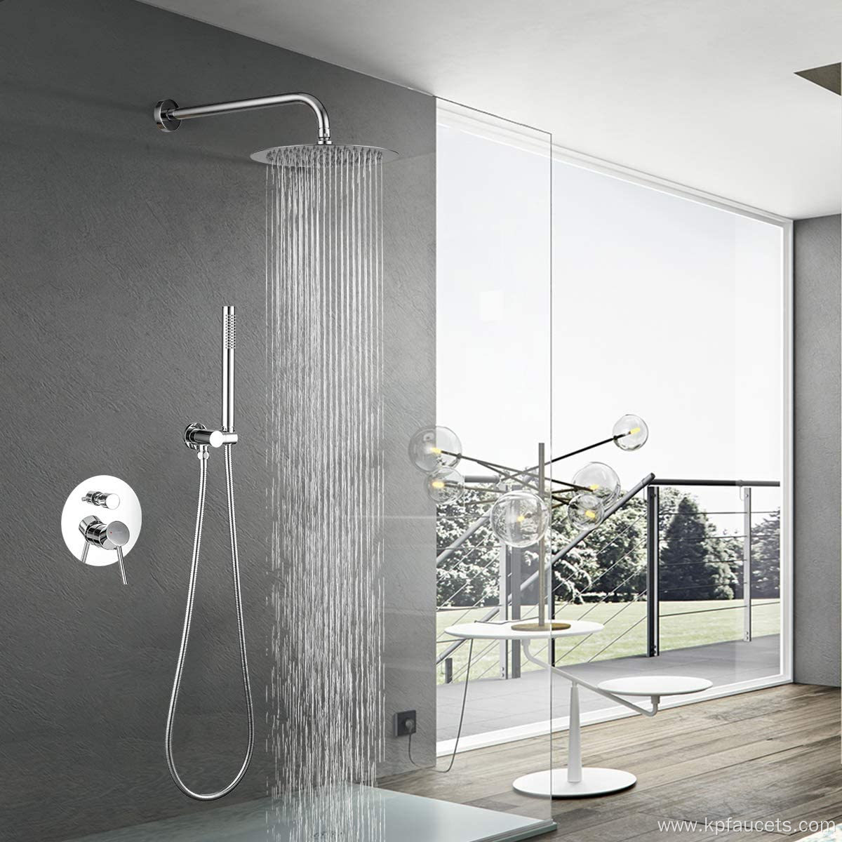 Round Chrome Brass Rain Concealed Shower Set