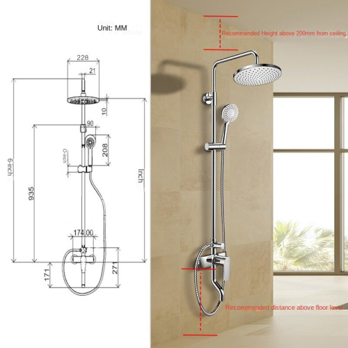 Exposed wall mounted Brass bathroom shower faucet set