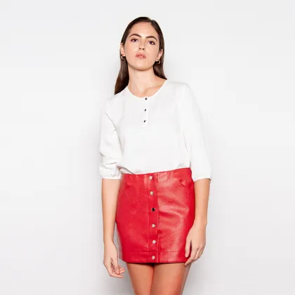 2020 New Fashion Red Ladies Pu Leather Skirt