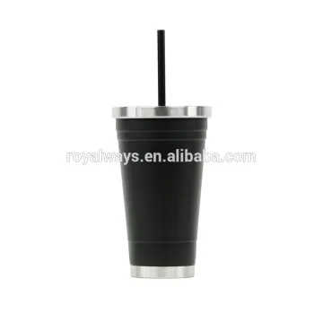 Best sale high quality black stainless steel thermal mug with plastic straw