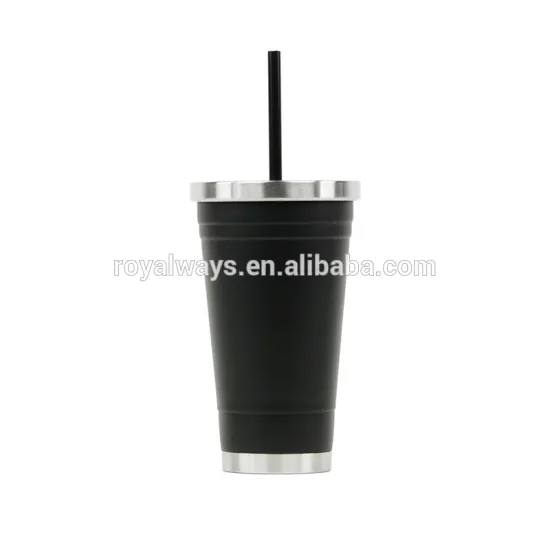 Best sale high quality black stainless steel thermal mug with plastic straw