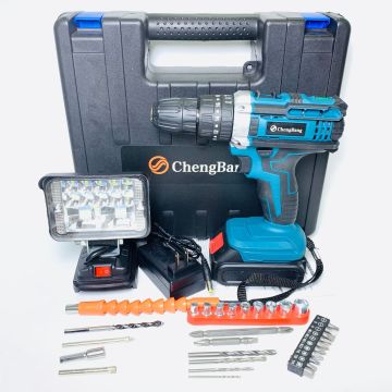 32-Piece Rechargeable Lithium Impact Drill & Power Screwdriver Kit with Emergency Light - All-in-One Combination Tool Set