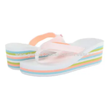 Woven uppers with high elastic rainbow EVA sole ladies' wedge slippers