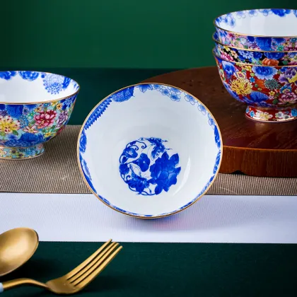 High-End Jingdezhen Imperial Porcelain Gift Bowl Set with Enamel Flower Design