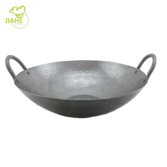 Chinese Handmade Carbon Steel Wok with Double Metal Ear Handle