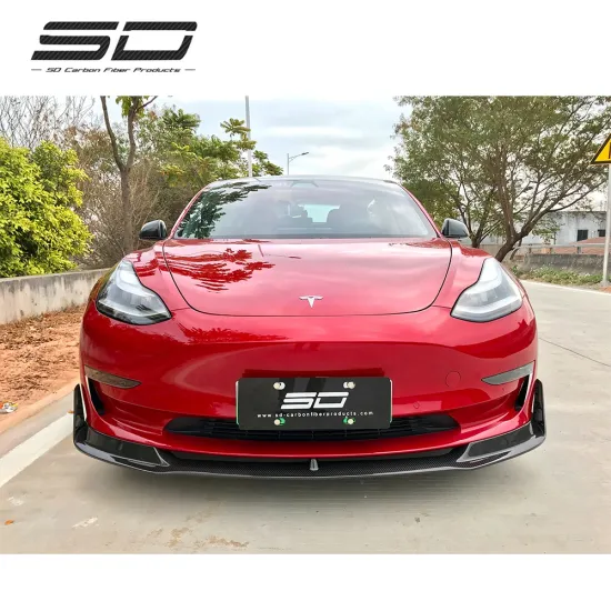 V Style Carbon Fiber Front Lip Spoiler for Tesla Model 3