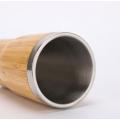 Taza de café de acero inoxidable de bambú de 450 ml con asa