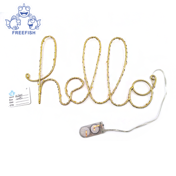 علامة LED سلك HELLO ذهبي