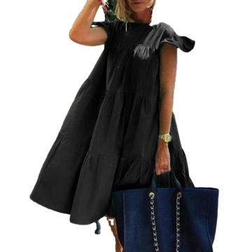 round collar printing beach dress