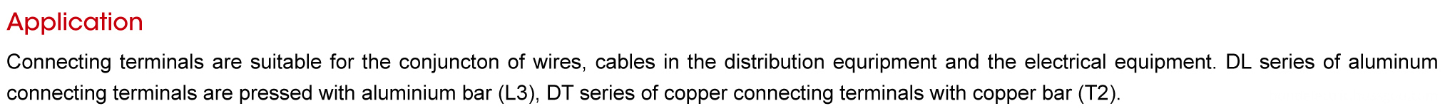 DL Series Copper Aluminum Connector Terminals Parameter