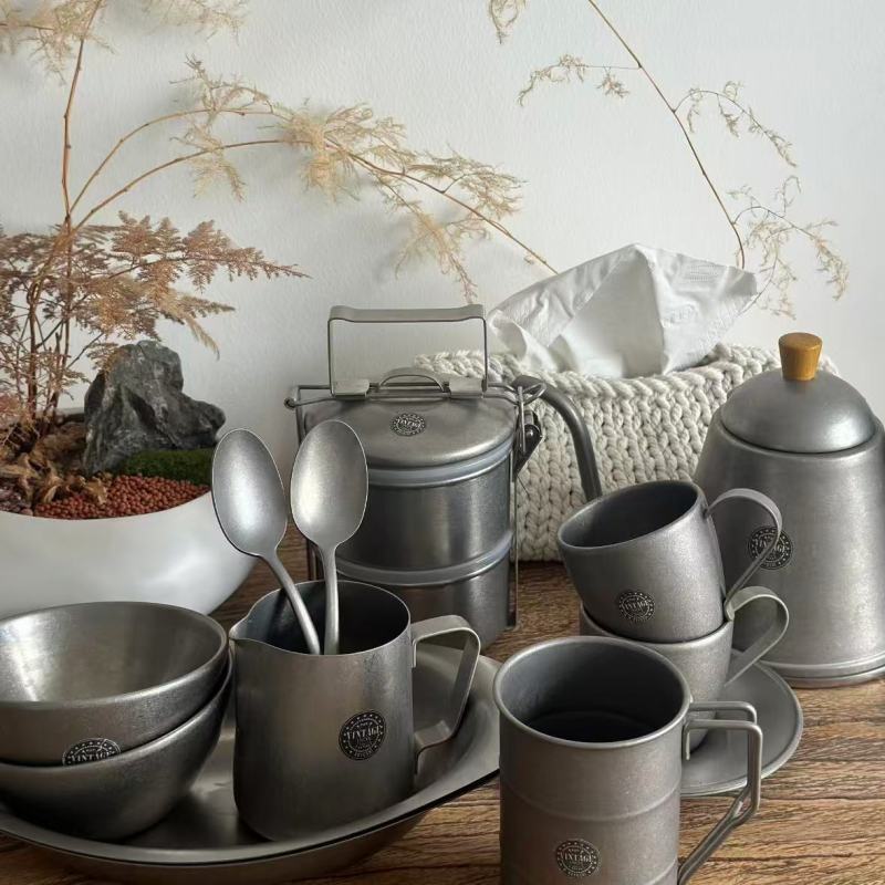 Modern Silver Metal Cutlery with Wooden Handles
