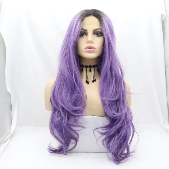 Vigorous long wave half ombre purple cheap curly dropshipping lace front full heat resistant synthetic hair wigs for women