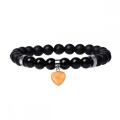 8MM Black Matte Onyx Round Beads With 15MM Gemstone Heart Charm Pendant Bracelet Crystal Beads Stretch Bracelet for Women Men