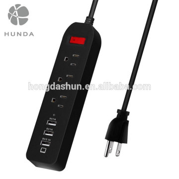 Custome 6FT Extension Lead USB 3-Gang US AC Power Strip with CE FCC RoHS Certificates