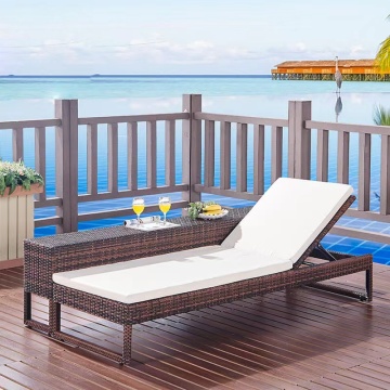 Wicker Dark Brown Sunbed Patio Sun Lounger Swimming Pool Daybed Chaise Lounge Beach Rattan Reclining Chair