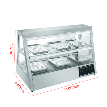Portable Curved Glass Hotel School Food Heating Display Warmer Showcase