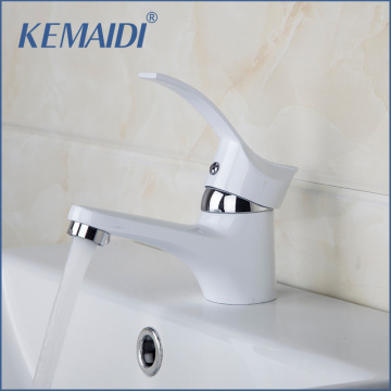 KEMAIDI Special White Finished Bathroom Sinks Tap Deck Mounted Single Handle Mixer Basin Tap Solid Brass Bathroom Sink Faucet