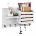 Wooden Mail Sorter Organizer with 6 Key Hooks