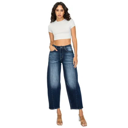 Women Casual Dark Blue Cropped Jeans Stretch Denim Pants