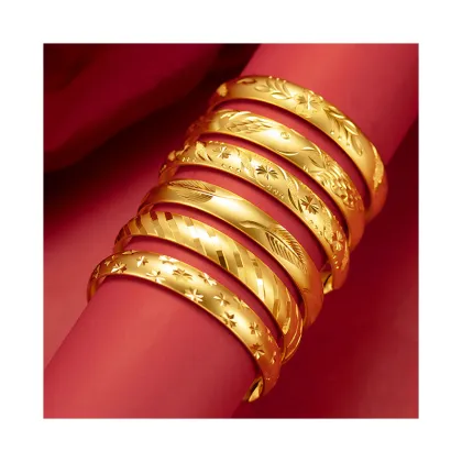 High-Quality Chinese Retro Dragon & Phoenix Engraved Gold Bangle: Good Luck, Health, and Boutique Style Jewelry for Women