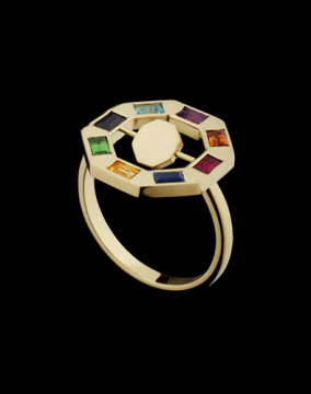 Achteck gold Ring mit mehrfarbiger Strass Dekoration für Frauen