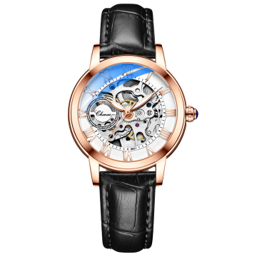 CHENXI 8831 Women's Automatic Mechanical Watch - Black Red Green Leather & Stainless Steel Waterproof Female Watch