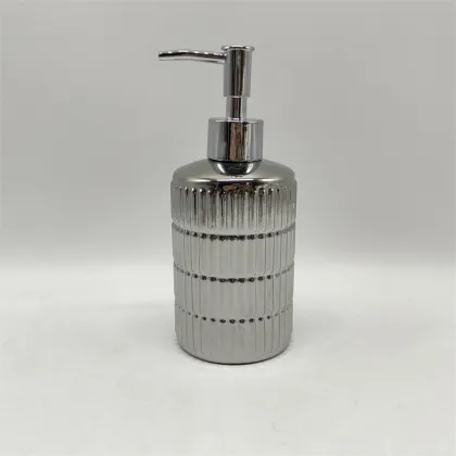 Silver Striped Ceramic Lotion Bottle