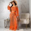 Women Sexy Tassels Hollow Out 2 Piece Outfits