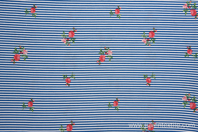 Blue Stripes Hot Sales Flower Pattern Printed Fabrics