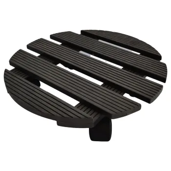 Grey Wood Plastic Round Movable Flowerpot Tray for Interior Balcony Courtyard
