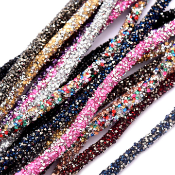 Wholesale Glitter Pointback Rhinestone Ribbon Trim: Soft, Colorful Resin Rhinestone Drawstring Tube Cord and Rope
