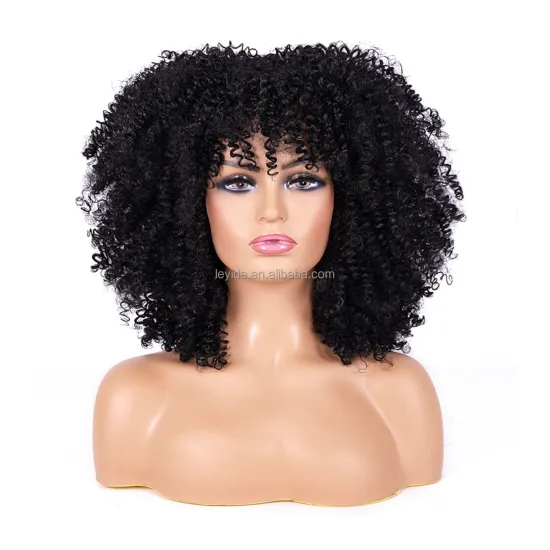Big Bouncy Fluffy Kinky Curly Wigs Heat Resistant Soft Synthetic Short Curly Afro Wig Short Curly Wig for Black Women with Bangs