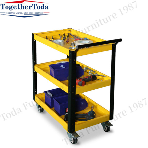 Three-layer multi-functional metal trolley for workshop