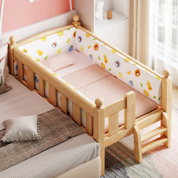 Natural Solid Wood Modern Baby Bed for Children's Home Living Room with Guardrail