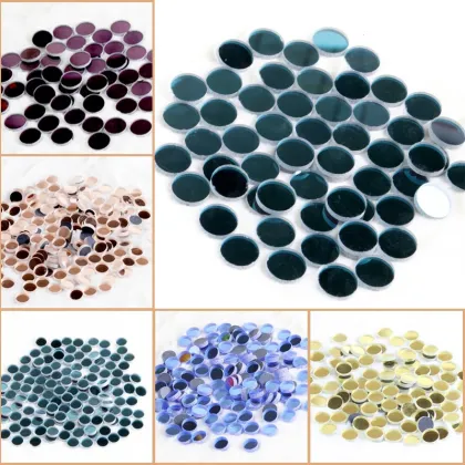 DIY Handmade Round Lens Glass Round Mirror - Large Medium Silver Color Mosaic