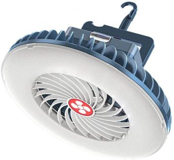 Lanterna de acampamento portátil recarregável USB com ventilador de teto embutido e gancho