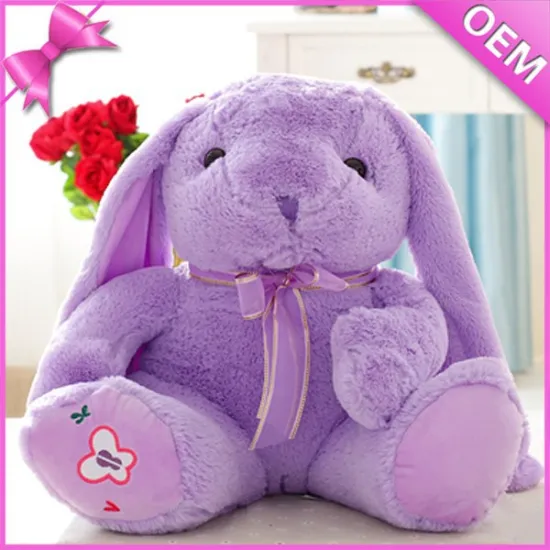 Long ears purple rabbit plush toys with ribbon