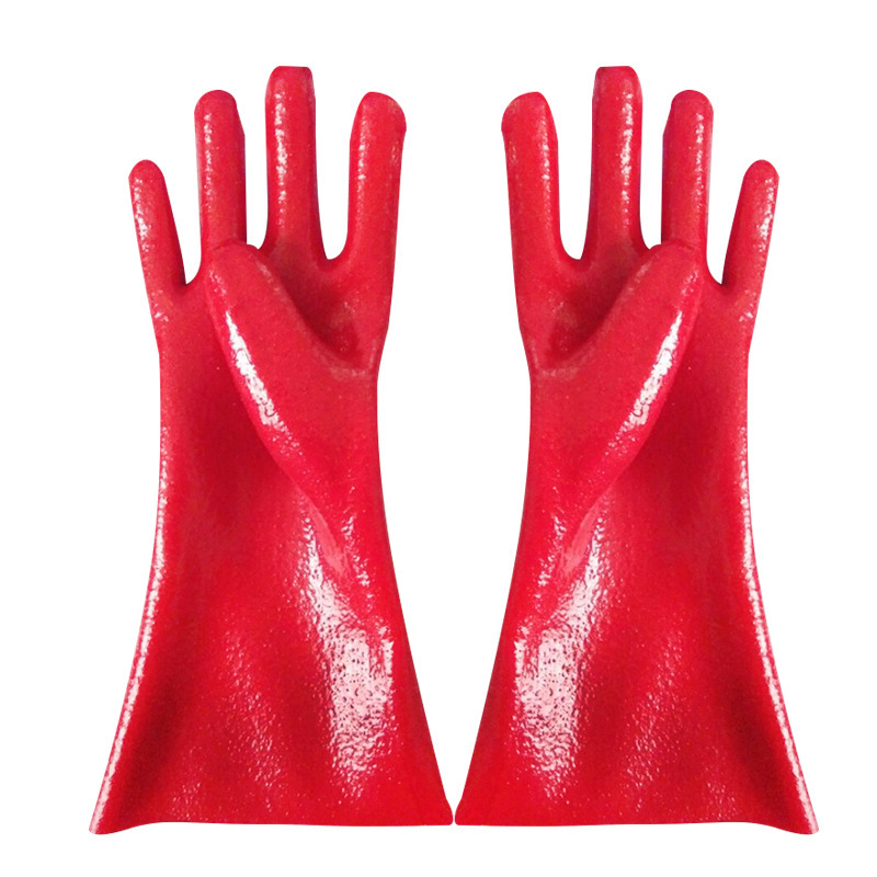 Red Single Dipped. Raues Finish.Gauntlet PVC-Handschuh 35cm