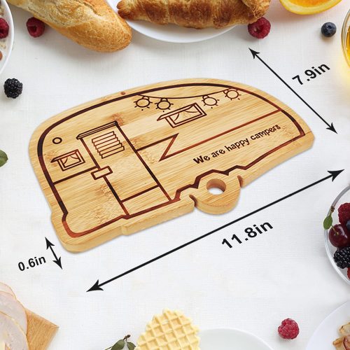 RV Cutting Board Camping Retro Happy Camper Bambu Wood Camper Choping Board Perfekt serveringsbricka för grönsaker Fruktost