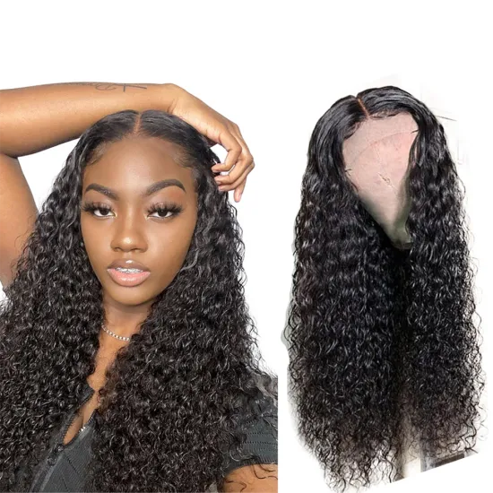 Very Popular Peruvian Water Curls Human Hair 4X4 Swiss Lace Closure Wig 100% Unprocessed Virgin Human Hair Cuticle Aligned  Wigs