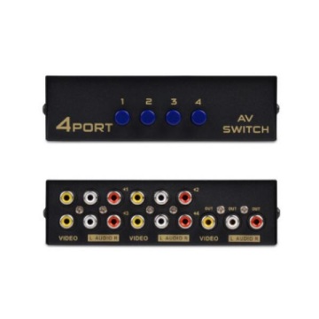 4Port Four-Way AV Selector - 4 Input 1 Output Audio Video Switch