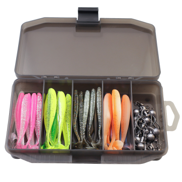 61Pcs Fishing Lures Set - Stretchable T Tail Soft Worms & Jig Heads Kit