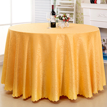 Wholesale Elegant Damask Jacquard Tablecloths in Sand Color for Round Wedding Tables