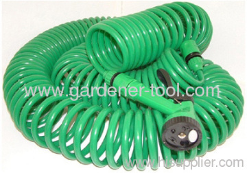 30m Garden Water Coil Hose With 4-function Garden Spray Gun Nozzle 