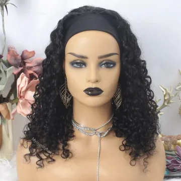 Full Cuticle Curly Headband Wigs Human Hair Glueless None Lace 10A Virgin Peruvian Head Band Human Hair Wigs