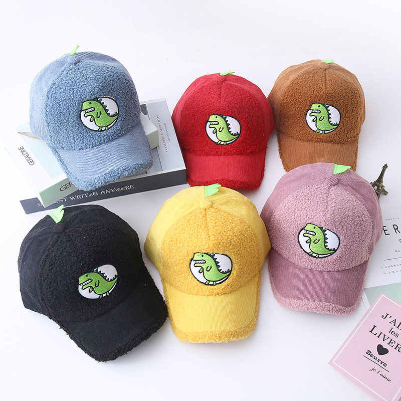 Children corduroy cartoon dinosaur baseball cap