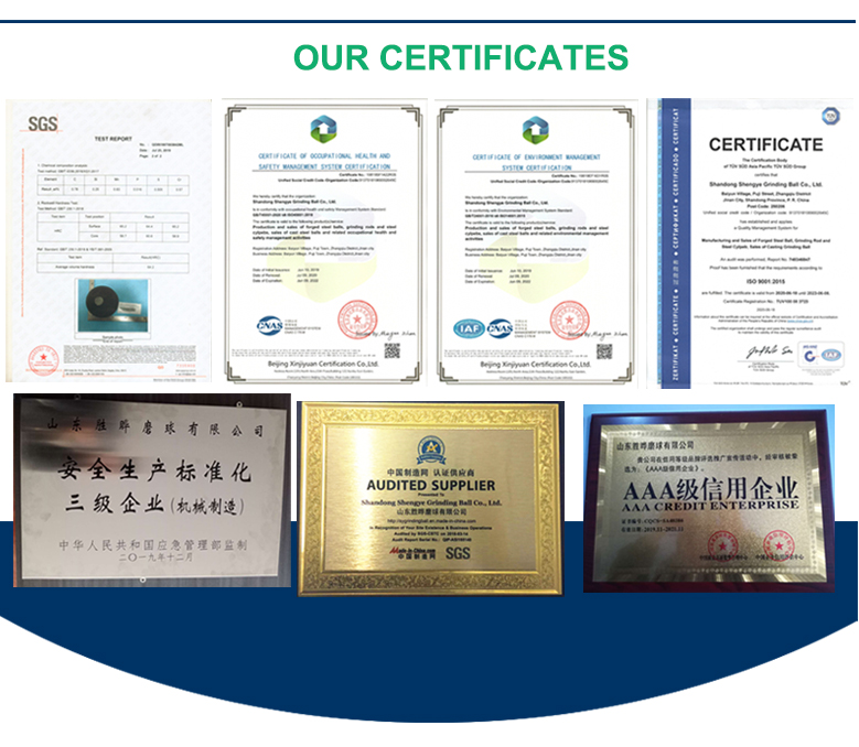 Certificates of grinding steel rods