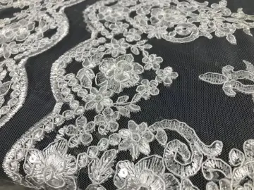 white sequin wedding design embroidery fabric
